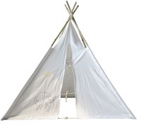 White Canvas Teepee With Embroidered Sheep And Poles