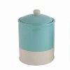 Aqua and White Stoneware Glazed Lidded Canister