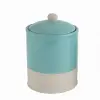 Clearance Aqua and White Stoneware Glazed Lidded Canister