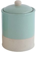 7 Inch Mint And White Stoneware Lidded Canister