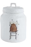Clearance White Stoneware Lidded Canister With Beehive On Chair