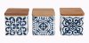 Assorted Blue and White Stoneware Canister With Bamboo Lid