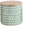 Clearance Mint Green Stoneware Canister With Bamboo Lid And Flower Pattern