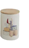 Cheese Stoneware Canister With Bamboo Lid
