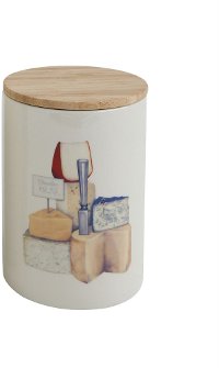 Cheese Stoneware Canister With Bamboo Lid