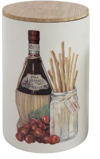 Multi-Color Stoneware Wine and Bread Canister With Bamboo Lid