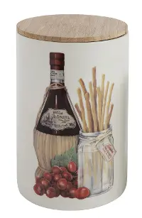 Multi-Color Stoneware Wine and Bread Canister With Bamboo Lid