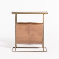 Brass and Marble Magazine Side Table with Tan Leather Pouch