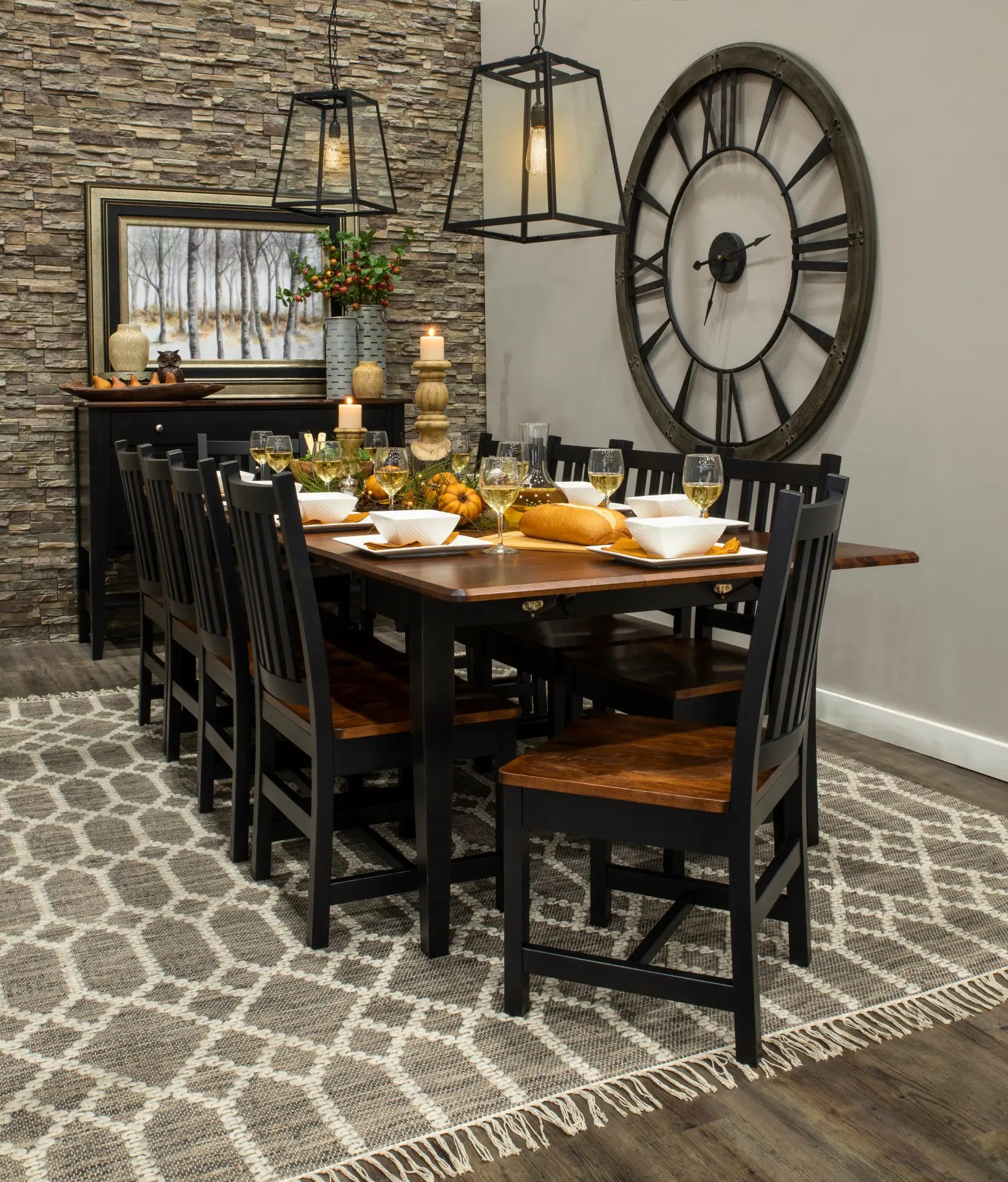 Maple and Black 5 Piece Dining Set with Ladder Back Chairs - Saber-1