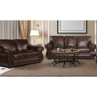 Traditional Brown Leather 2 Piece Living Room Set - Molasses