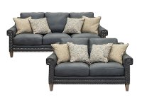 Sky Blue Leather 2 Piece Living Room Set - Luxe