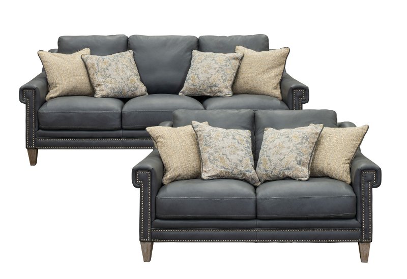 Sky Blue Leather 2 Piece Living Room Set Luxe