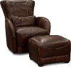 Antique Brown Leather Swivel Chair with Kidney Pillow - Pinkerton-2