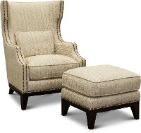 Linen 2 Piece Transitional Accent Chair with Ottoman