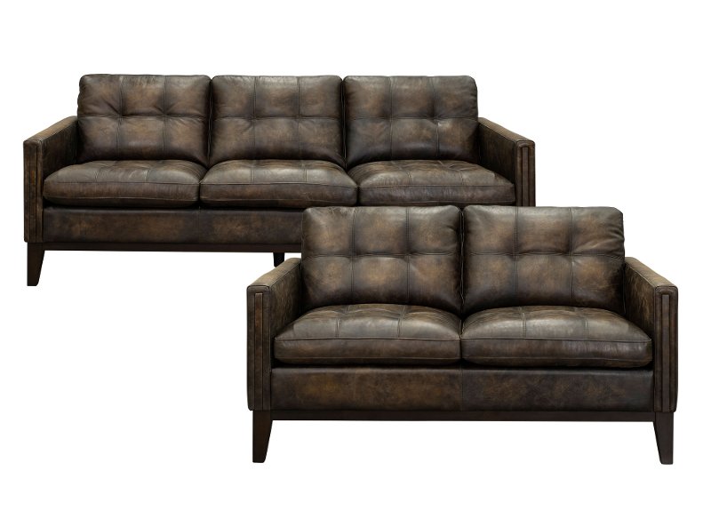 Antique Brown Leather 2 Piece Living Room Set Montana