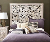 Carved Rustic White King Size Bed - Lace