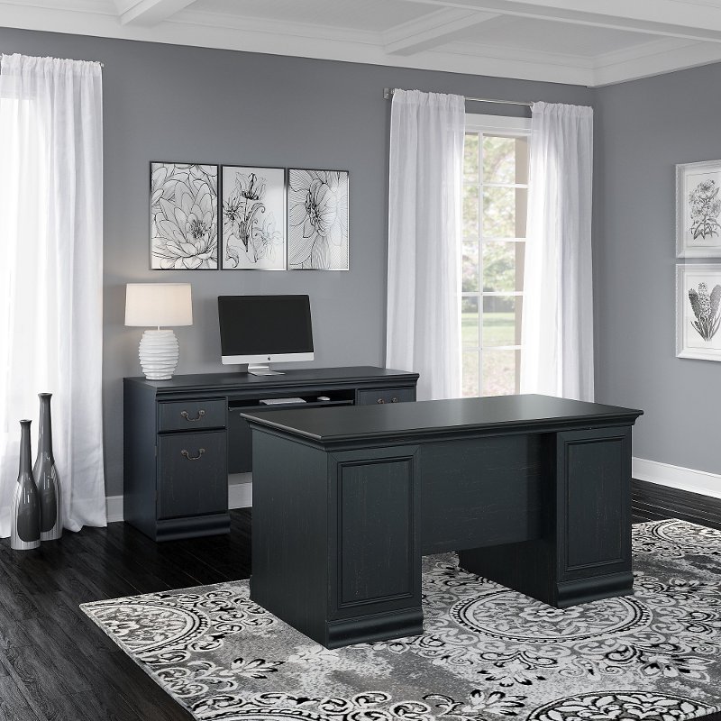 Antique Black Executive Desk And Credenza Set Birmingham Antique Black Executive Desk And Credenza Set Birmingham Rc Willey Furniture