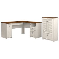 Antique White and Tea Maple 2 Piece Office Desk Set - Fairview-2