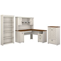 Antique White and Tea Maple 4 Piece Office Desk Set - Fairview-2