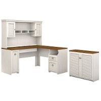 Antique White and Tea Maple 3 Piece Office Desk Set - Fairview-2