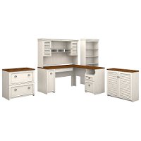 Antique White and Tea Maple 5 Piece Office Desk Set - Fairview-2
