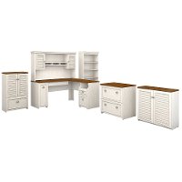 Antique White and Tea Maple 6 Piece Office Desk Set - Fairview-2