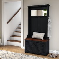 Antique Black and Hansen Cherry Hall Tree with Storage Bench - Fairview