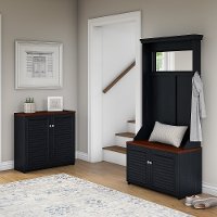 Antique Black and Cherry Hall Tree and Cabinet Set - Fairview