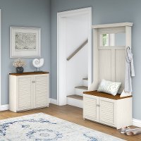 Antique White and Tea Maple Hall Tree and Cabinet Set - Fairview