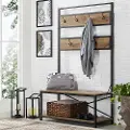 HT72MWBW 72 Inch Industrial Metal and Barnwood Hall Tree - Walker Edison