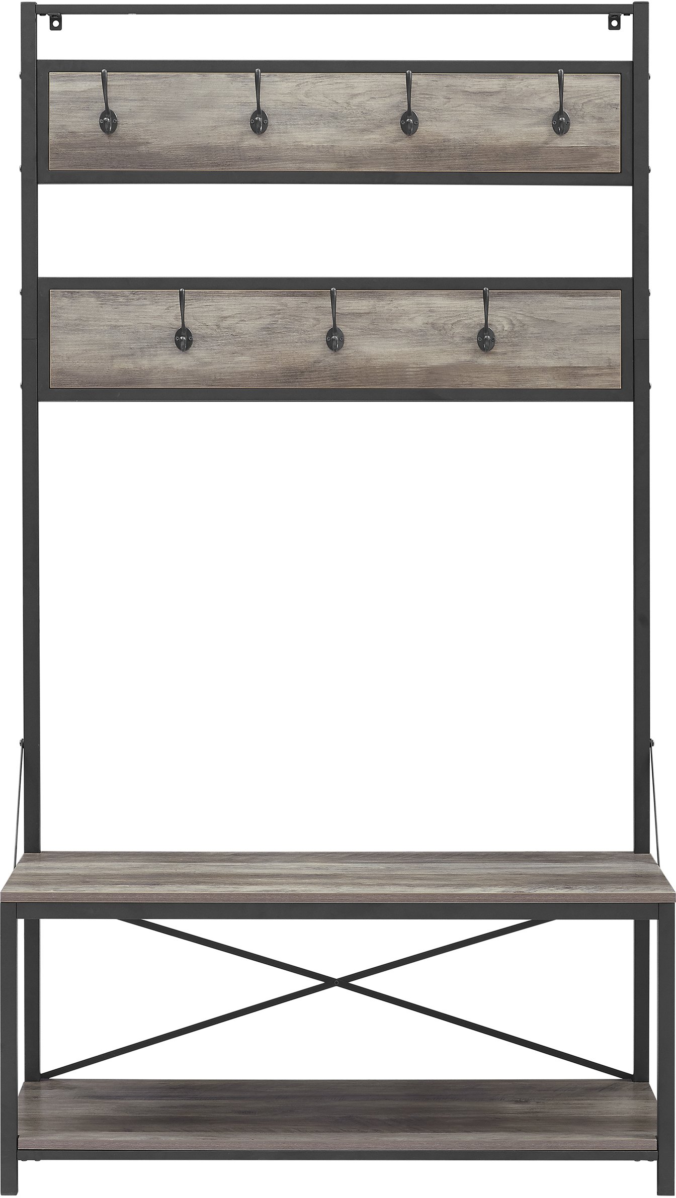 HT72MWGW Industrial 72 Inch Metal and Gray Wash Wooden Hall Tree-2