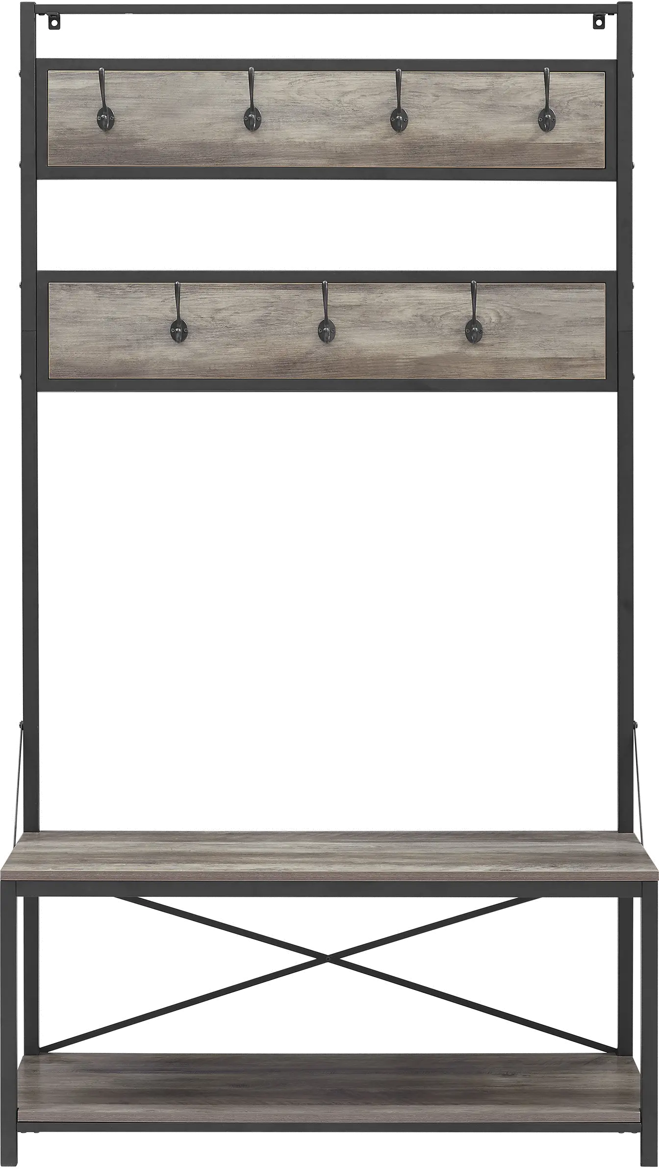 HT72MWGW Industrial 72 Inch Metal and Gray Wash Wooden Hall Tree-2