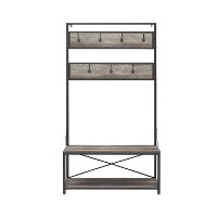 Industrial 72 Inch Metal and Gray Wash Wooden Hall Tree-2