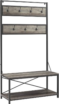 Industrial 72 Inch Metal and Gray Wash Wooden Hall Tree-3