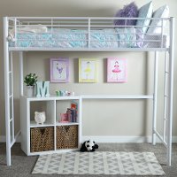 Premium White Metal Twin Loft Bed - Sunset