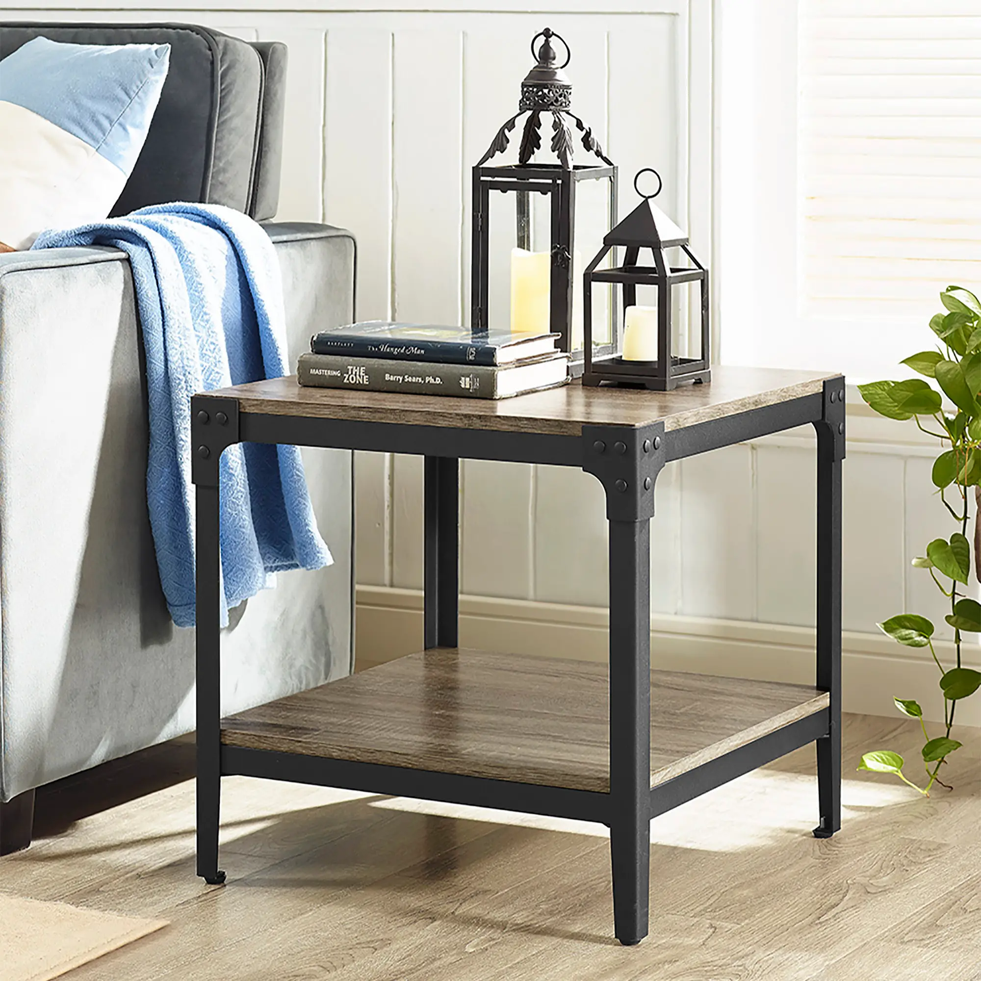 C20AISTAG Set of 2 Driftwood Angle Iron Rustic Wood End Tables-1