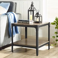 Set of 2 Driftwood Angle Iron Rustic Wood End Tables