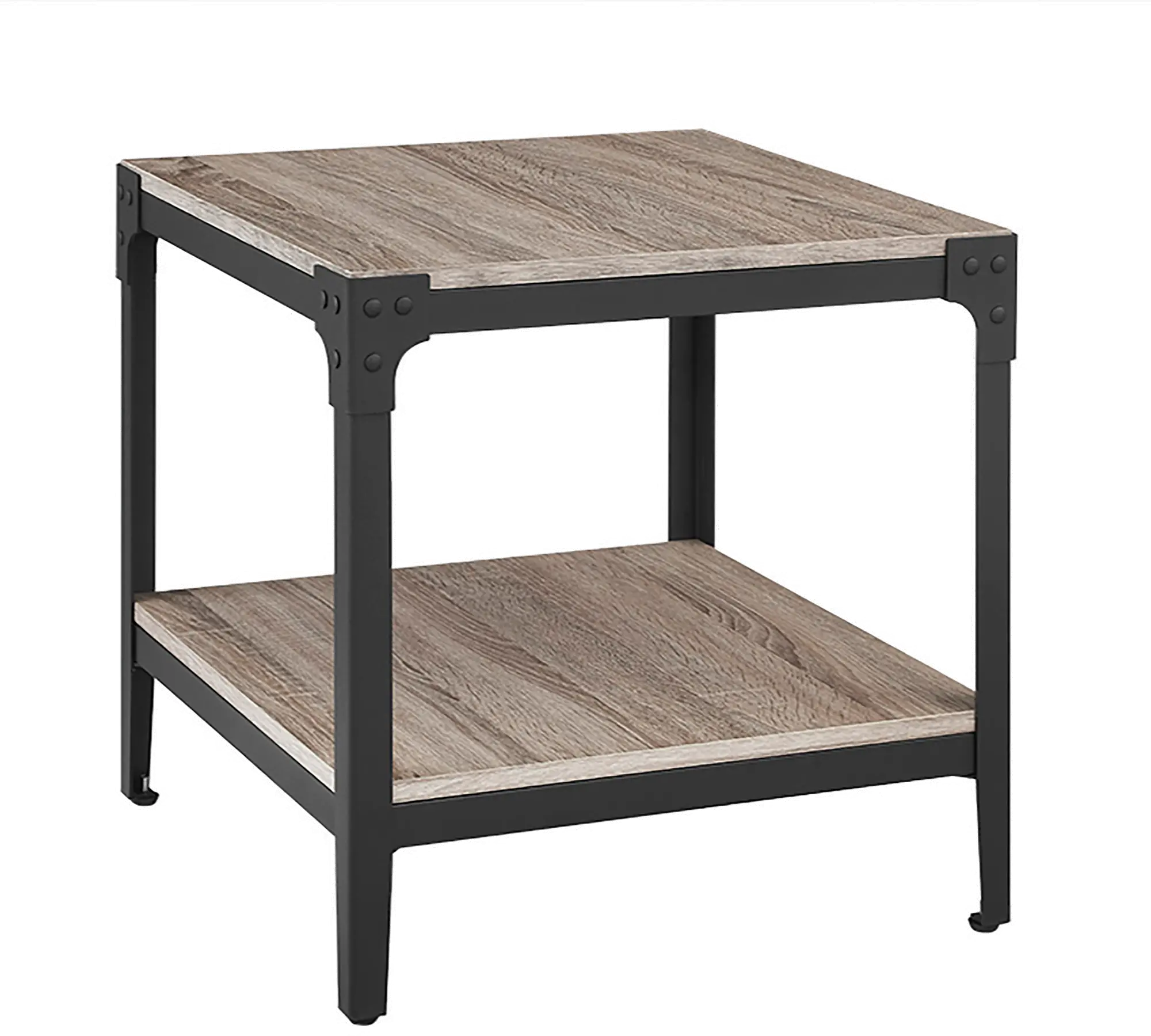 C20AISTAG Set of 2 Driftwood Angle Iron Rustic Wood End Tables-2