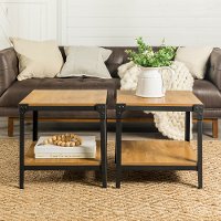 Set of 2 Barnwood Angle Iron Rustic Wood End Tables