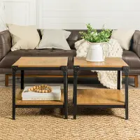 C20AISTBW Set of 2 Barnwood Angle Iron Rustic Wood End Tables