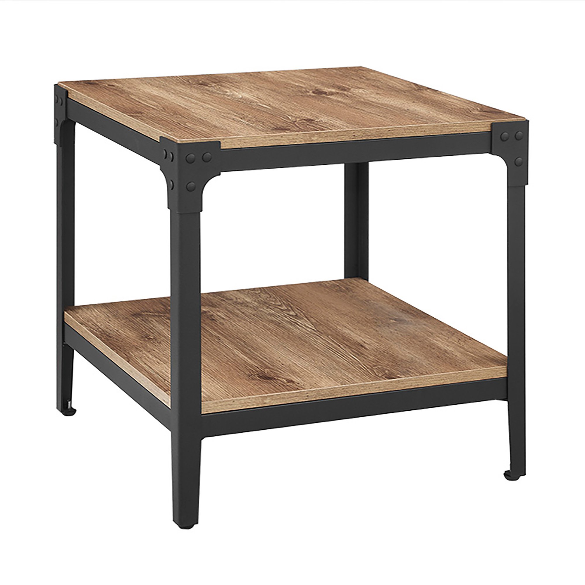 C20AISTBW Set of 2 Barnwood Angle Iron Rustic Wood End Tables-3