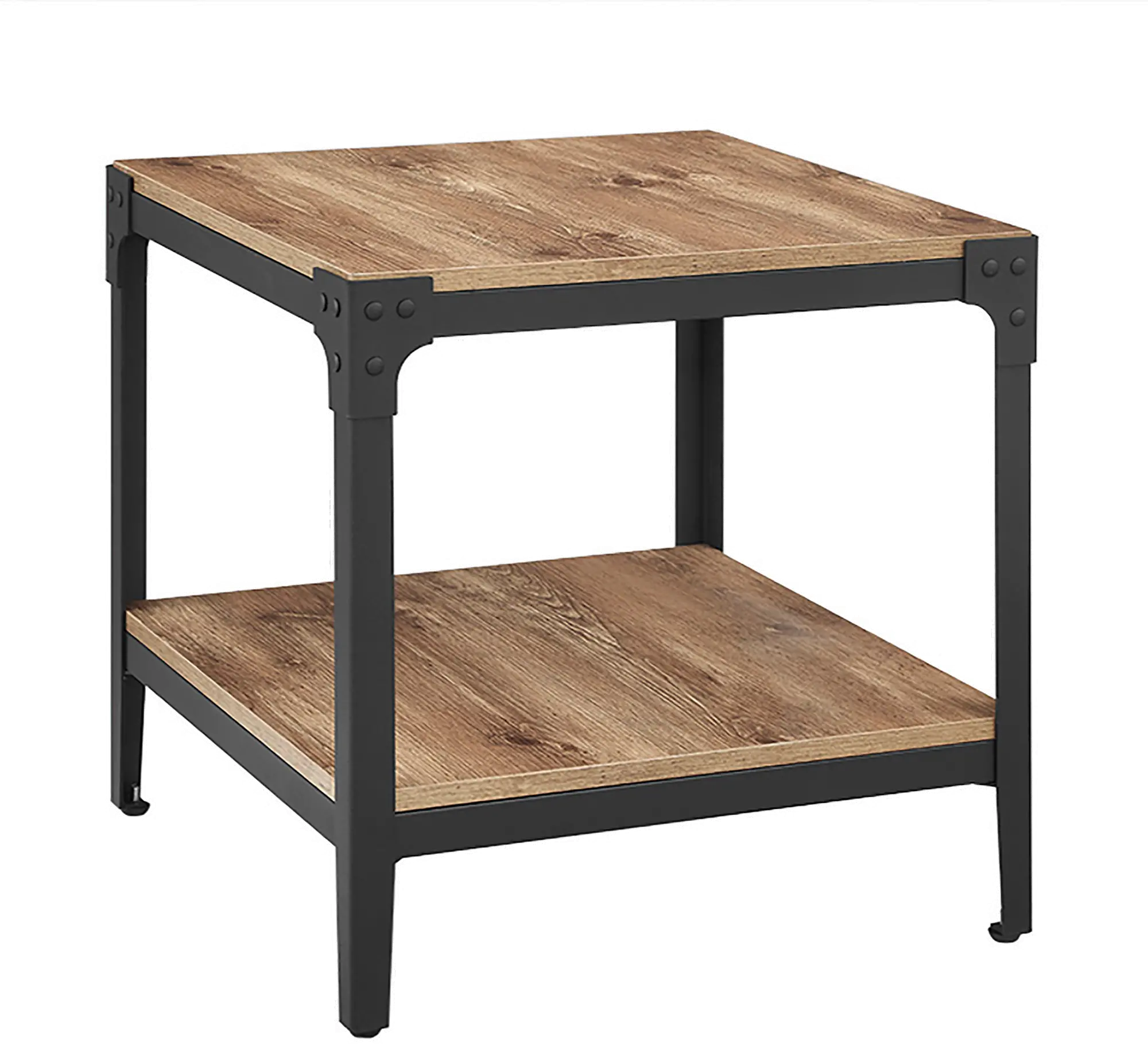 C20AISTBW Set of 2 Barnwood Angle Iron Rustic Wood End Tables-3