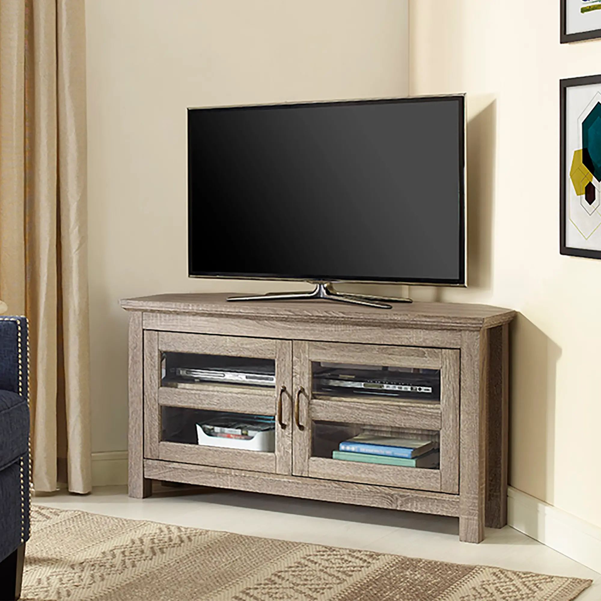 W44CCRAG Driftwood 44 Inch Corner TV Stand-1