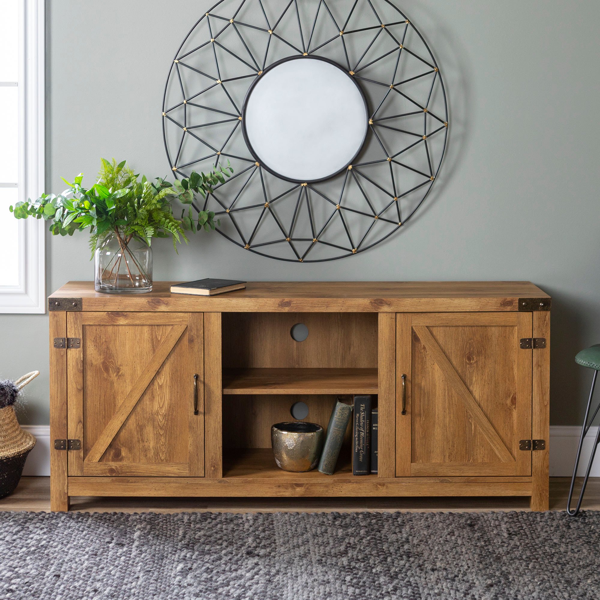 W58BDSDBW Barnwood Farmhouse TV Stand with Barn Doors (58 Inch)-1