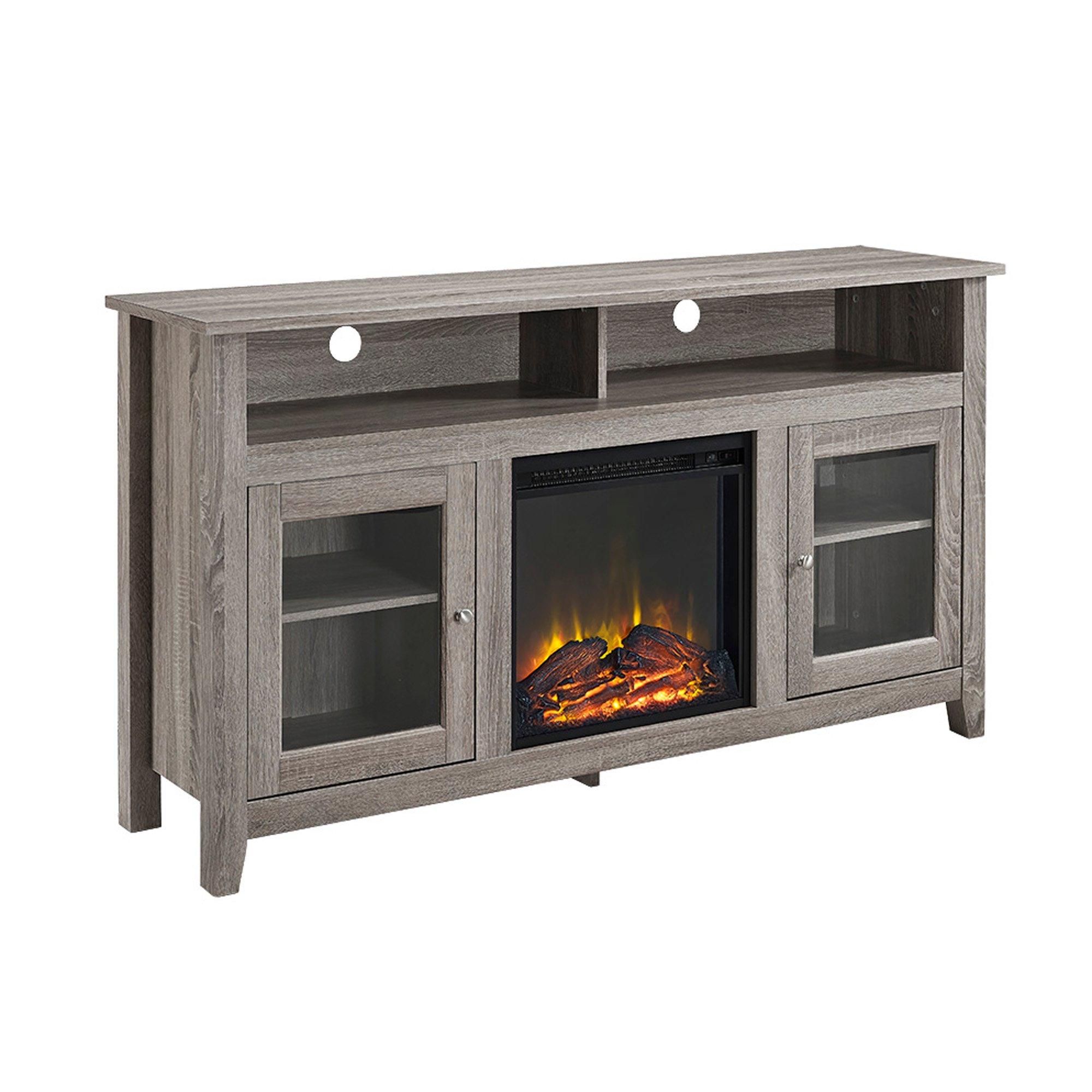 W58FP18HBAG 58 Inch Driftwood Brown Highboy Fireplace TV Stand-2