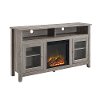 58 Inch Driftwood Brown Highboy Fireplace TV Stand-2
