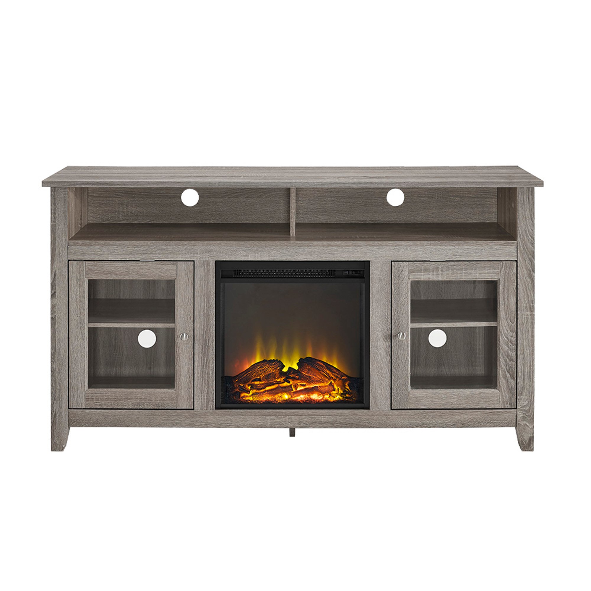 W58FP18HBAG 58 Inch Driftwood Brown Highboy Fireplace TV Stand-3