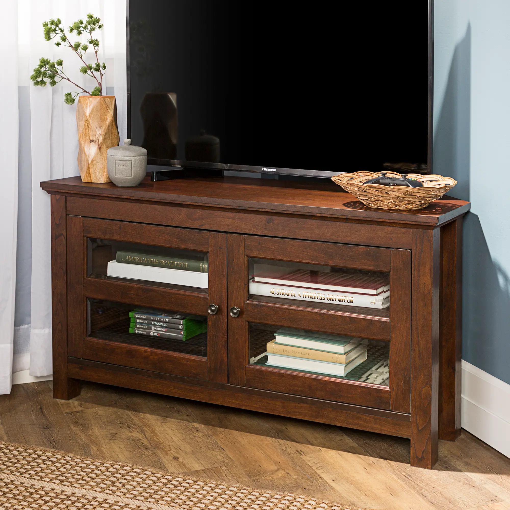 WQ44CCRTB Walnut Brown 44 Inch Corner TV Stand-1