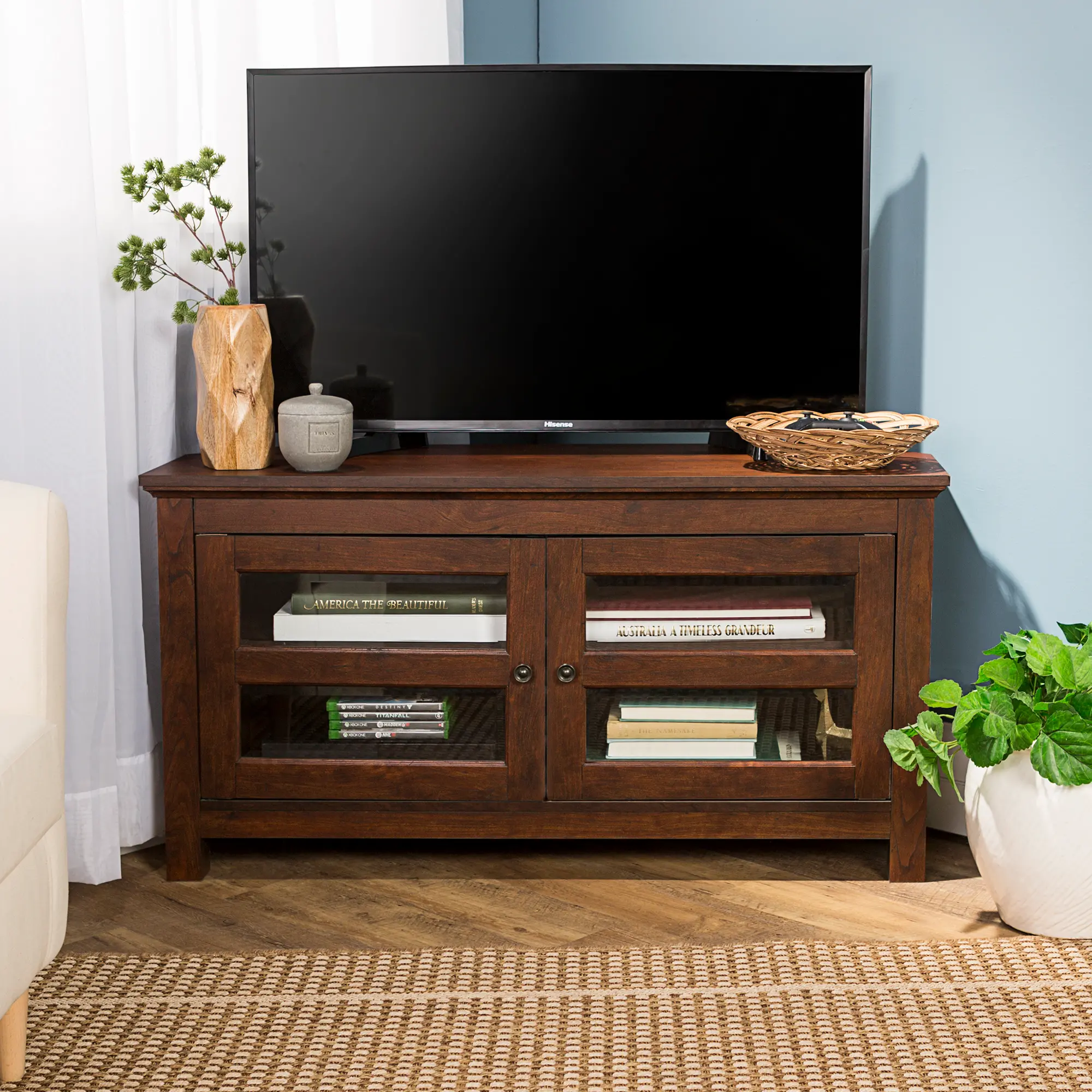 WQ44CCRTB Walnut Brown 44 Inch Corner TV Stand-2