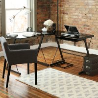 D51B29 Black L Shaped Corner with Smoked Black Glass Desk
